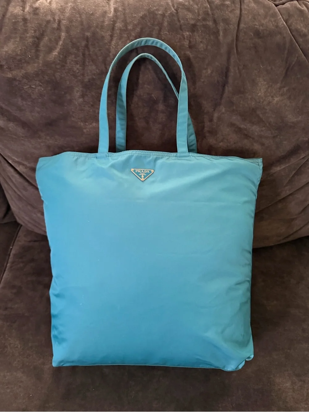 Vintage Prada Robot Blue Tessuto Appliqué Tote Bag Shopper